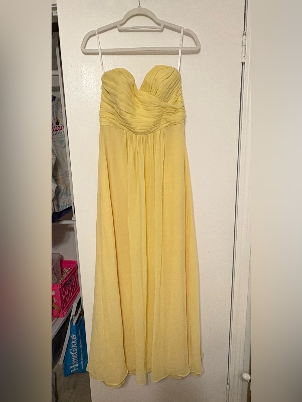 Sweetheart Strapless Yellow Chiffon Maxi Dress